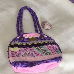 Handmade pink and purple fabric handbag EUC